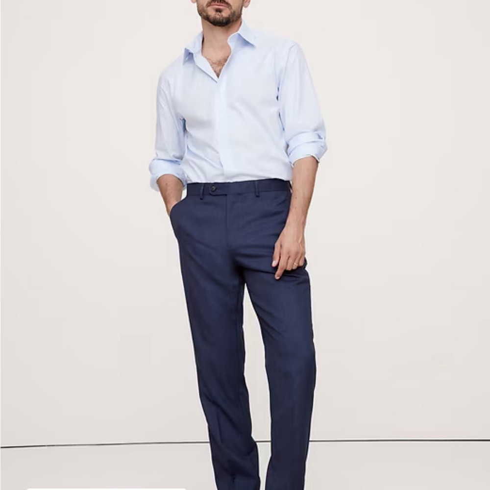 NWT Men’s Banana Republic Navy Pinstripe Wool Dress Trousers 33x32